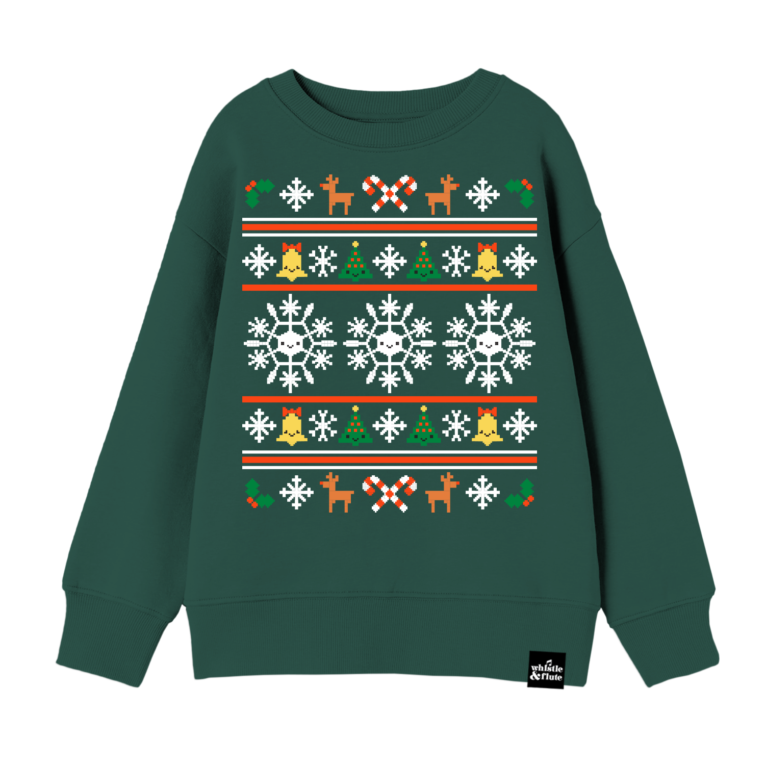Whistle & Flute Nordic Christmas Drop-Shoulder Sweatshirt with a Nordic-style pattern including snowflakes and festive icons.